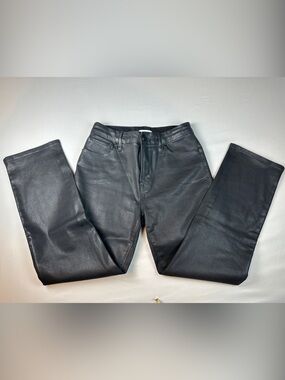 Good American Women’s Black Faux Leather Pants Size 8 19 High Rise Straight Leg